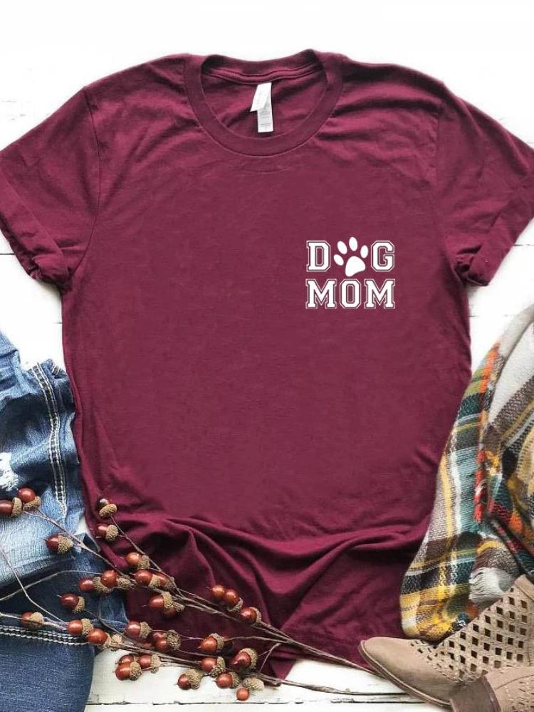 Женская футболка Мама собаки с карманом Женская футболка с коротким рукавом и круглым вырезом Свободная футболка Женская повседневная футболка Одежда Топы