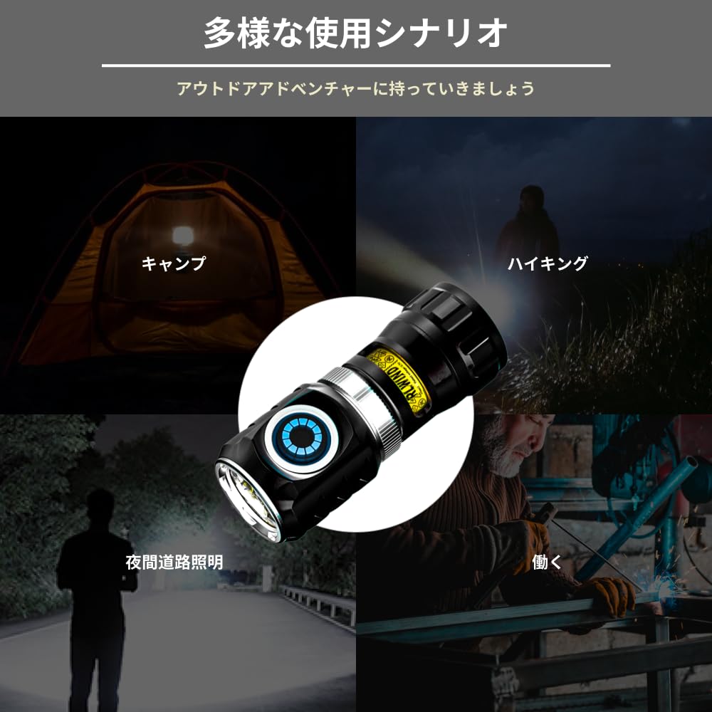 WARSUN FXXF Rechargeable Magnetic Flashlight 1000 and Spinner Function LED Light Compact, High-Brightness Lumens, Malfunction-Proof,