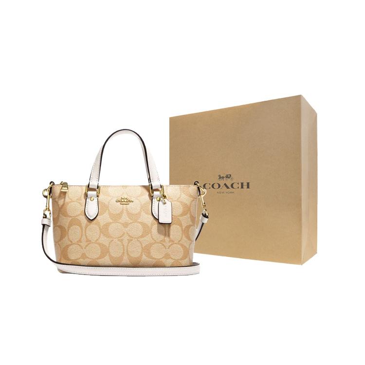 New COACH Gallery Canvas With Leather Handbag, Shoulder Bag, Crossbody Bag Small Size Women's Khaki & White CH468-IMDQC