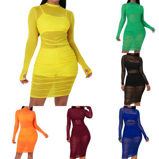 Сексуальное женское прозрачное платье с длинным рукавом, мини-шорты на камзоле, комплект клубного наряда