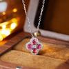 Серебряная подвеска-клевер со знаком зодиака и драгоценными камнями S925 для женщин - Цепочка на ключицу с перидотом и гранатом