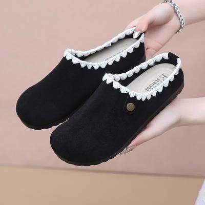 Женские мюли из искусственной замши на плоской подошве, удобные сандалии без застежек, рабочие шлепанцы, пробковые закрытые туфли с круглым носком и открытой спиной, женские повседневные тапочки-сабо