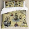 Compass Duvet Cover Antique Old Plan Discovery Ship Pirate Wave Compass Navigation Geography Queen King Polyester Bedding Set