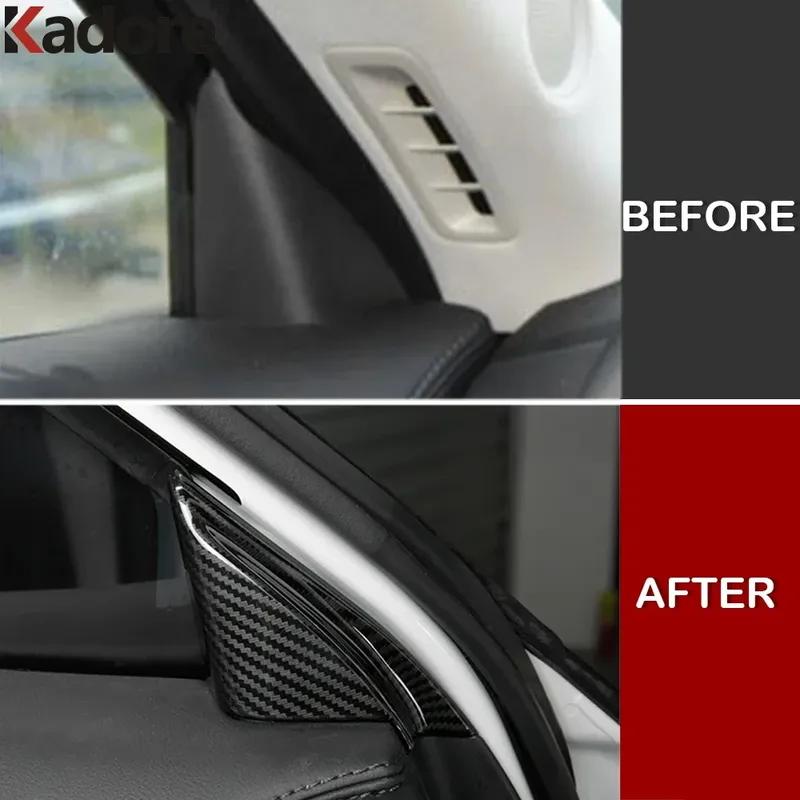 Car Front Inner Door Window A Pillar Triangle Cover Trim For Mazda CX5 CX-5 KF 2017- 2024 Carbon Fiber Interior Accessories