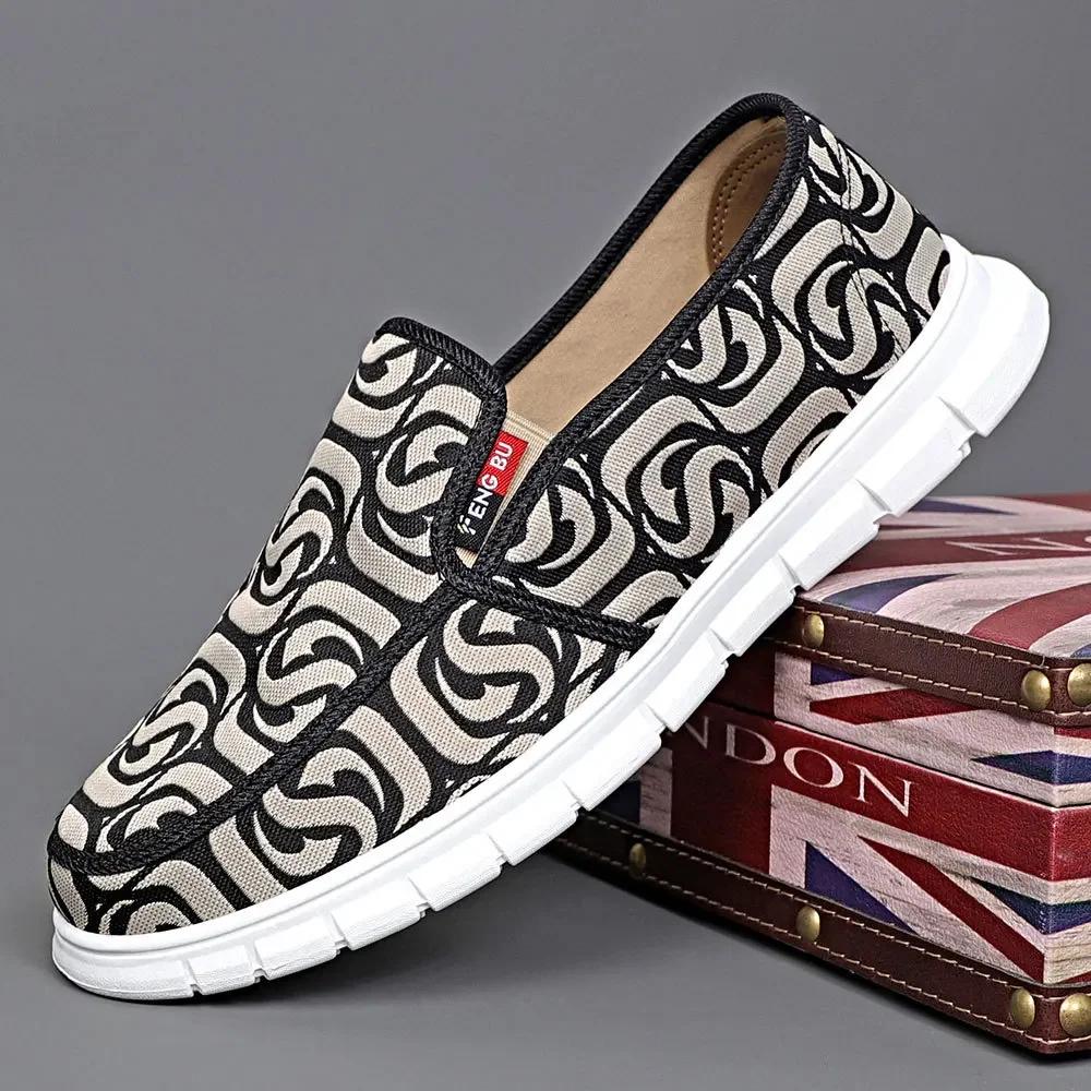 Модные мужские повседневные туфли из парусины с принтом, летние дышащие спортивные туфли-лоферы без застежек, уличные трендовые туфли для вождения на плоской подошве Zapatillas Hombre