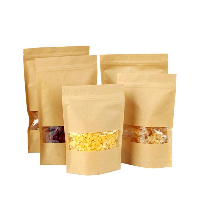 Self-Standing Transparent Window Kraft Paper Food Bag - Moisture-Proof & Self-Sealing for Tea Packaging