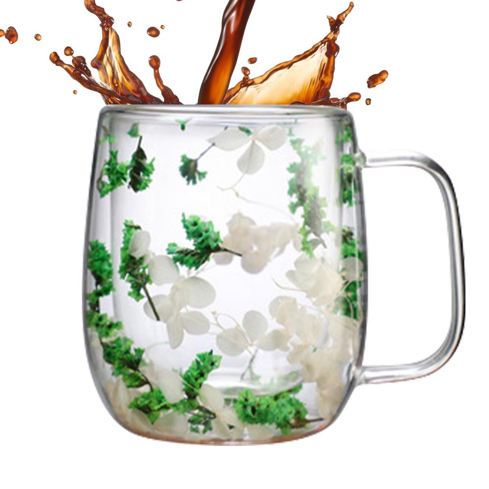 Flower Tea Cup Glass Mug Cup With Dried Flower Design For Coffee Beverage Glasses Tea Mug Espresso Cups For Cappuccino Milk
