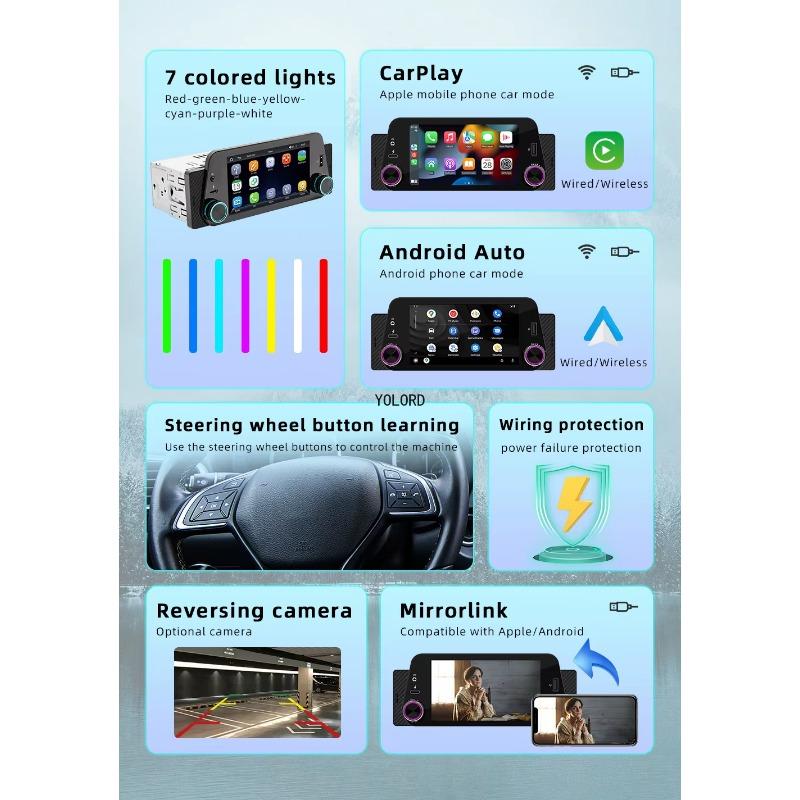 5 Inch Car Radio Wireless Carplay 1Din MP5 Player Autoradio Stereo Touch Screen 1280x720 Universal Multimedia Player
