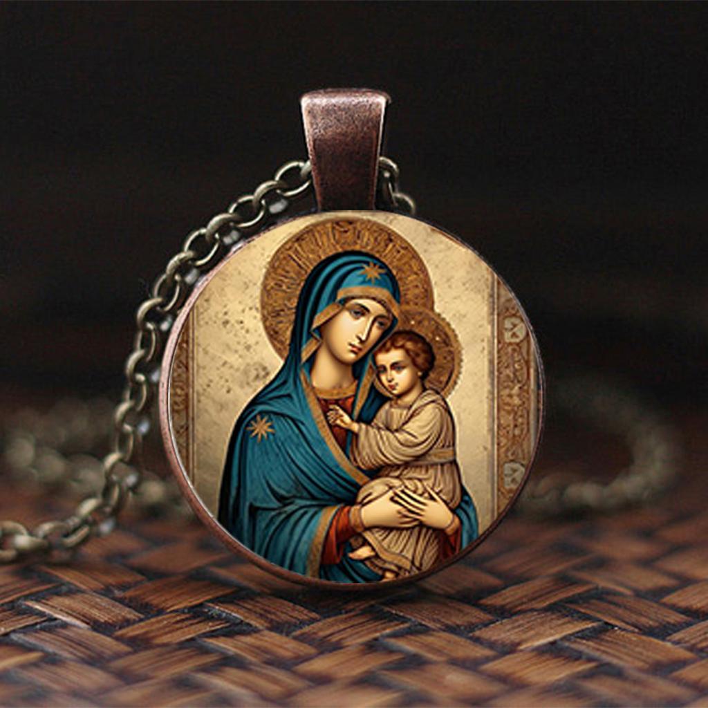 Винтажное ожерелье с Девой Марией и Младенцем, христианское украшение и католический религиозный кулон в подарок