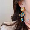 Vintage Blue Rhinestone Teardrop Earrings - Retro Luxury Court Style Geometric Studs