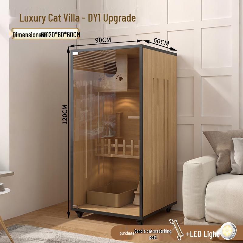 Super Large Indoor Wooden Cat Villa & Tree with Integrated Nest and Cabinet