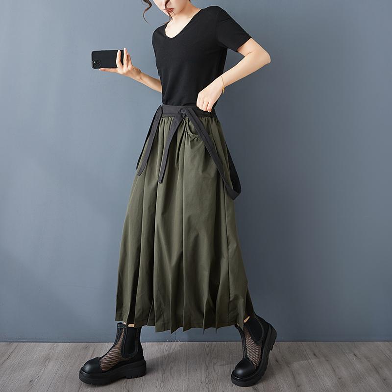 Dimanaf 2025 Новая весна лето Большие размеры женские юбки винтажные однотонные эластичные плиссированные поясные юбки свободные с высокой талией
