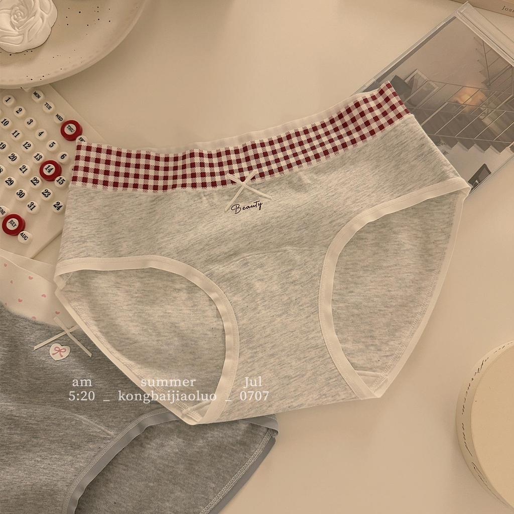 British Classic Plaid Mid-Waist Women's Antibacterial Cotton Underwear