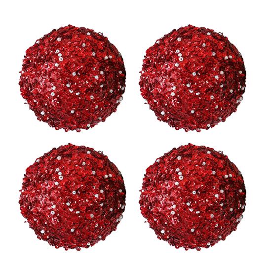 4 Pcs Christmas Ball Ornaments Glitter Sequin Shatterproof Foam Balls Decoration with Faux Pearl for Xmas Wedding Party Holiday Decor