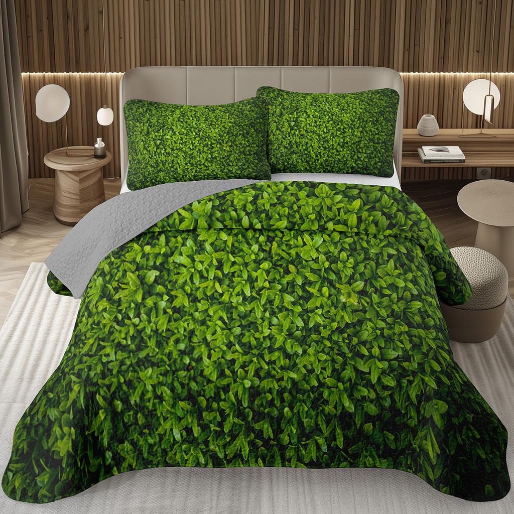Green Leaves Bedspread Twin Queen Size Farmhouse Botanical Plant Coverlet Sets Spring Nature Leaf Quilt Set for Kids Teen Adults