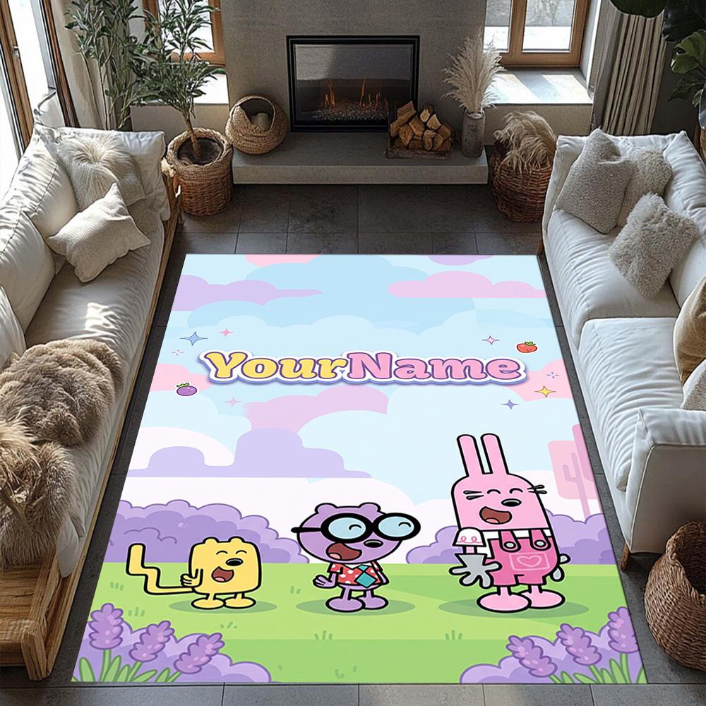 Wow! Wow! Wubbzy Customize Text Floor Rug Office Rug Design for Bedrooms Playrooms Balcony Living Rooms Antislip Carpet Office home decor