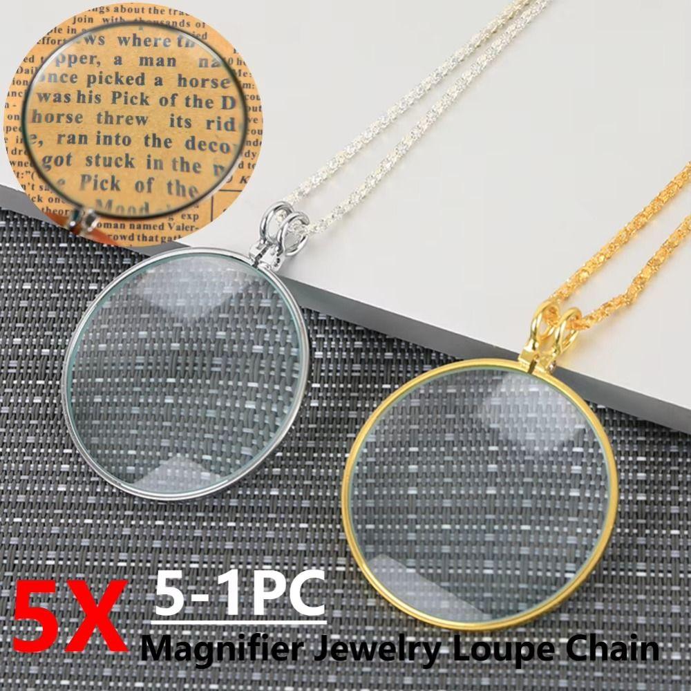Gift Necklace Magnifying Glass 5x Portable Monocle Durable Magnifier Pendant Elderly