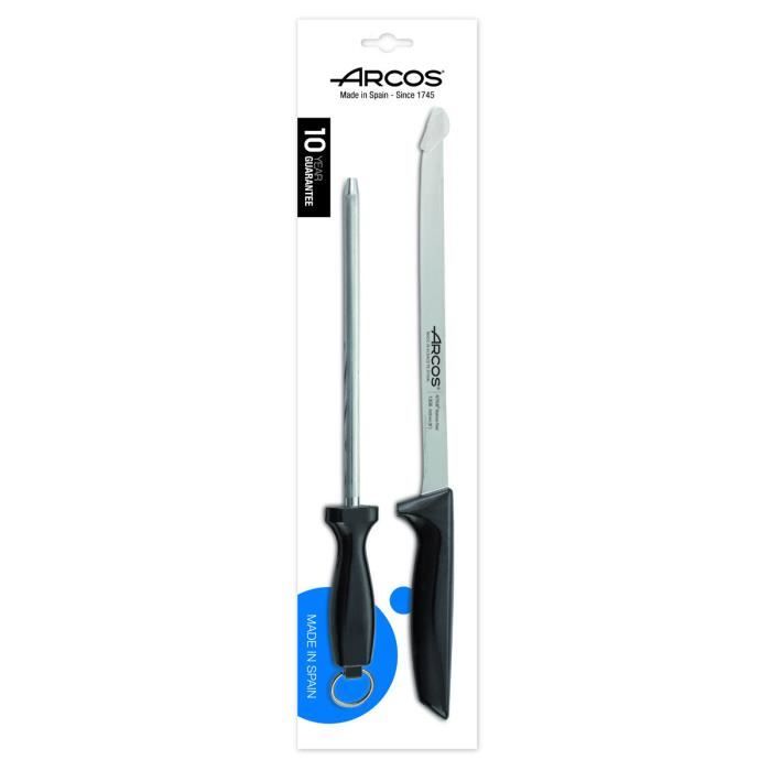 Нож для ветчины Arcos Nice 136700 2 шт. из нержавеющей стали Nitrum и рукоятки ножей из полипропилена на подставке.