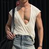 Summer Men Deep V Sleeveless Semi-Sheer Casual Beach Tank Tops T-shirts