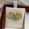 Versatile Retro Plaid Earrings Exquisite Light Luxury Oil Dripping Buttons Irregular Mesh Stud Earrings Feel Fresh