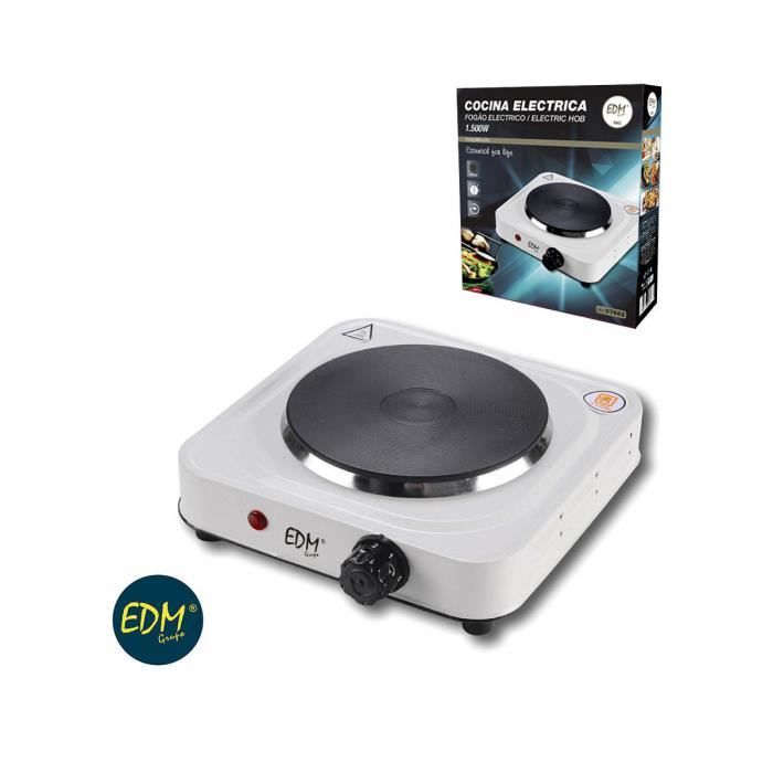 Электрическая плита - EDM - 1500 Вт - 1 конфорка Ø 18,5 см - Регулируемый термостат - Портативная Белая лакированная