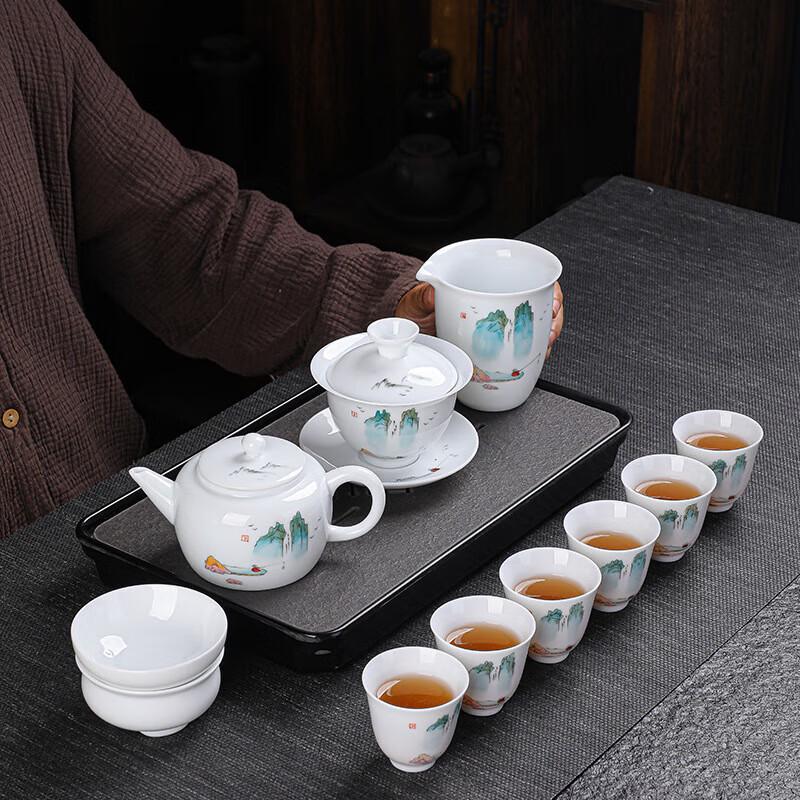 Hand-Painted Jade-like Ceramic Kung Fu Tea Set