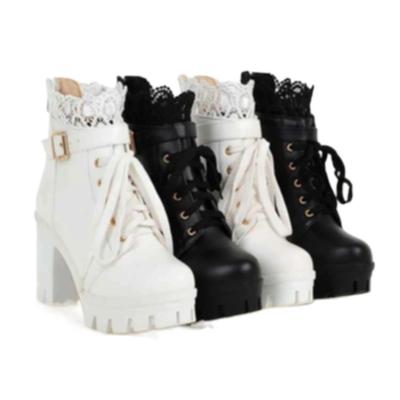 Модные качественные женские ботинки на шнуровке, на высоком блочном каблуке, женские ботинки на платформе на шнуровке с бантом, женские ботильоны и удобные ботинки для ходьбы 2025 Новинка