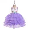 "2023 Christmas Unicorn Princess Dress for Girls, Mesh Rainbow Cotton, Ages 4-12"