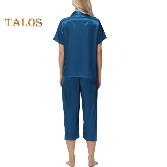 2 шт./комплект пижамы Ice Silk, рубашка с длинным рукавом и застежкой на пуговицы, эластичный пояс, широкие укороченные брюки, домашняя одежда, повседневный наряд, весенняя одежда для сна