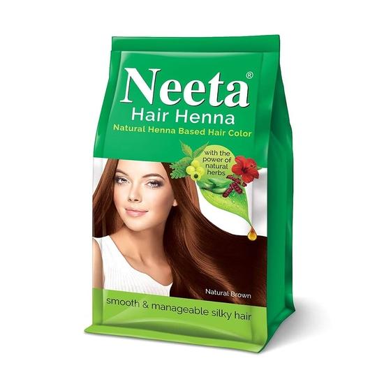 Порошок хны Neeta Pure для окрашивания волос с 5 натуральными травами, Натуральный коричневый цвет волос для женщин и мужчин, Натуральный цвет(По 125 г каждый - Упаковка из 3 штук)
