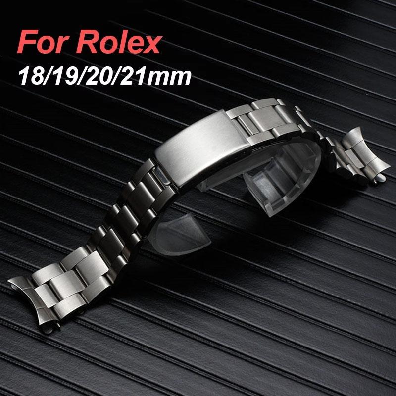 Нержавеющая сталь Часовой ремешок для Rolex 18мм 19мм 20мм 21мм Мужской Спортивный Ремешок для Oyster Изогнутый конец Замена Металлический браслет