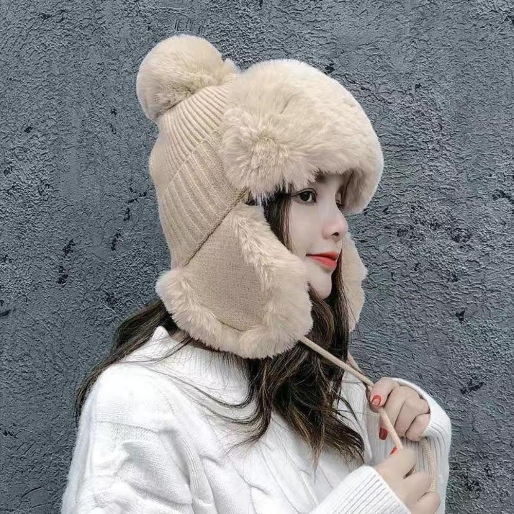 Шапка Женская зимняя вязаная шапка, защищающая от холода Зимняя велосипедная защитная шапка для ушей Утолщенная конструкция Ветрозащитная, теплая и удобная