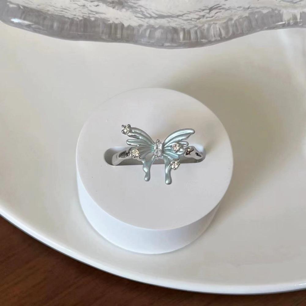 Французское ретро синее кольцо-бабочка, чувство дизайна, темперамент, личность, простое, холодное чувство, универсальное кольцо