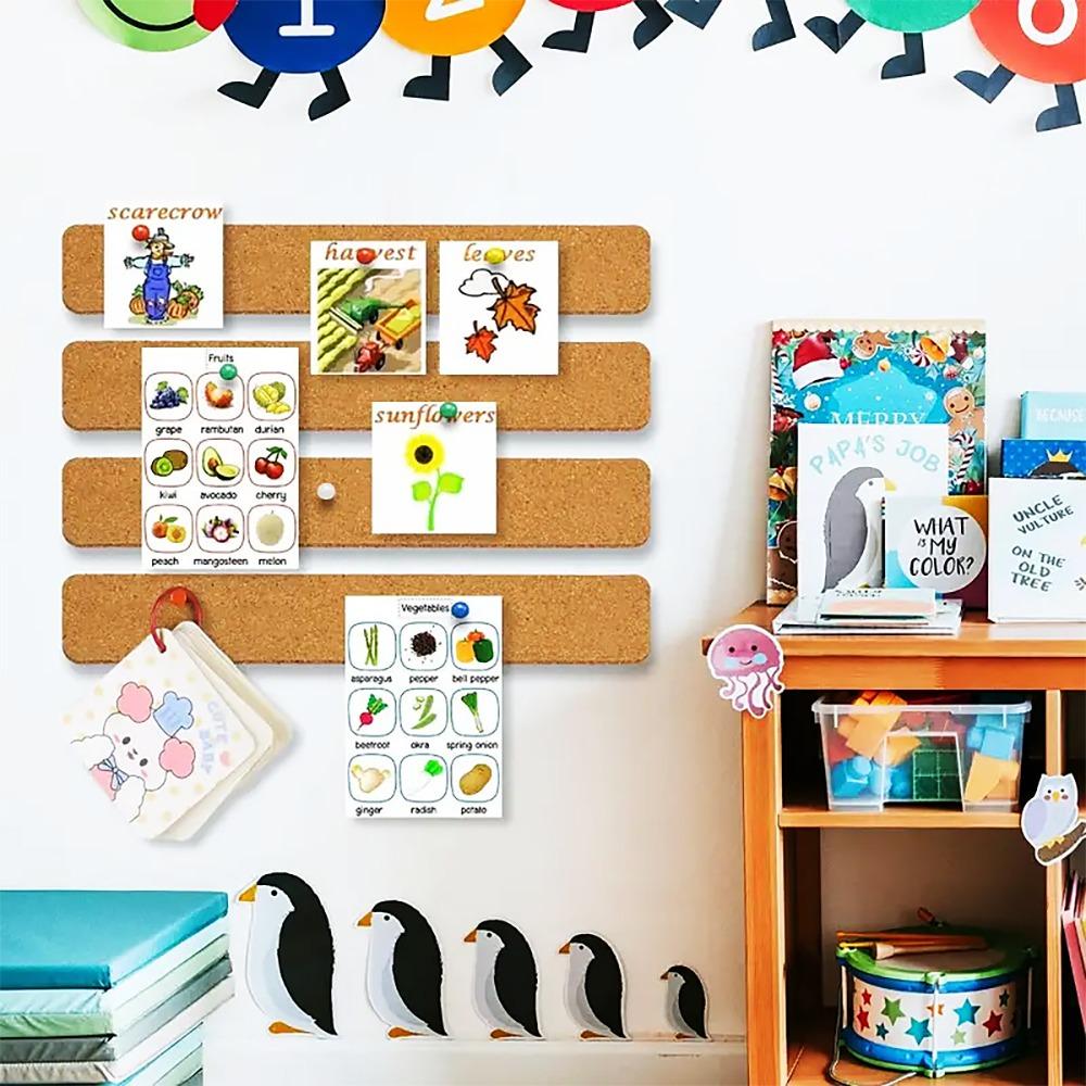 4 шт. Самоклеящиеся полоски из пробковой доски Расширенная доска для сообщений Настенное украшение Доска для объявлений Стол