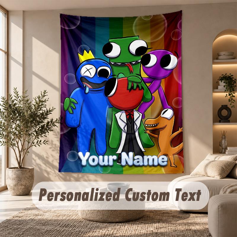 Rainbow Friends Tapestry, Personalized Custom Text, Wall Hanging Tapestry For Living Room Home Wall Decor