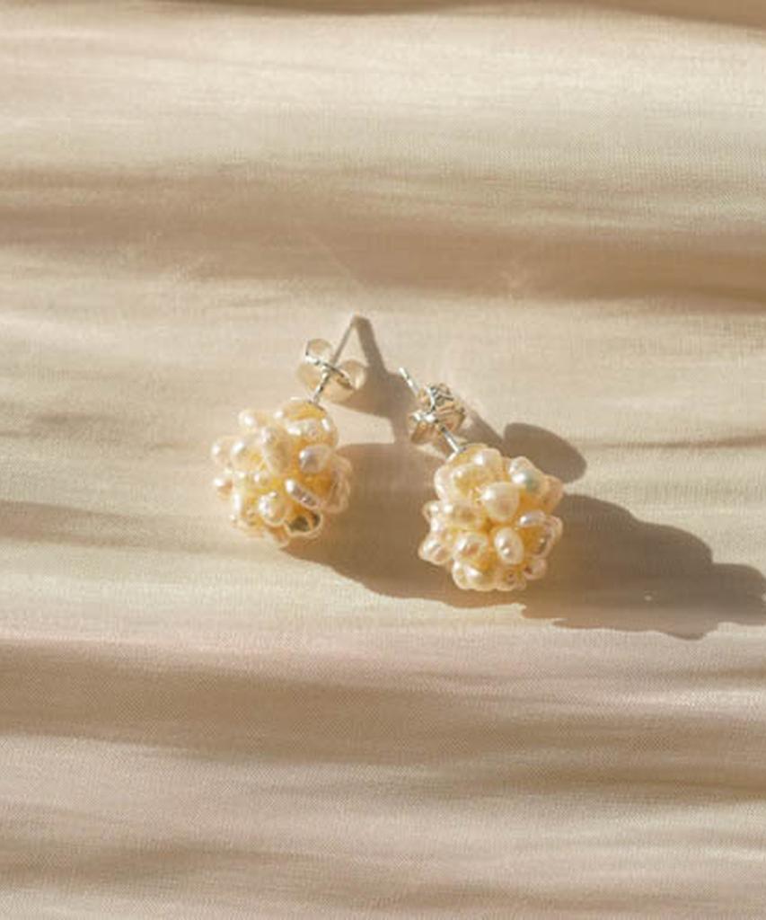 Alleun Silver 925 Freshwater Bold Pearl Earrings Popcorn
