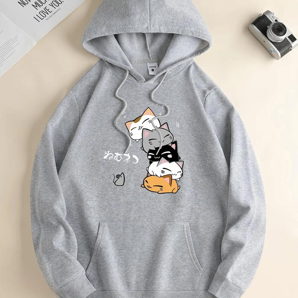 2025 - A cartoon cat and mouse pattern hoodie, men's hoodie, men's casual pullover t-shirt, with pouch pockets, spring hooded