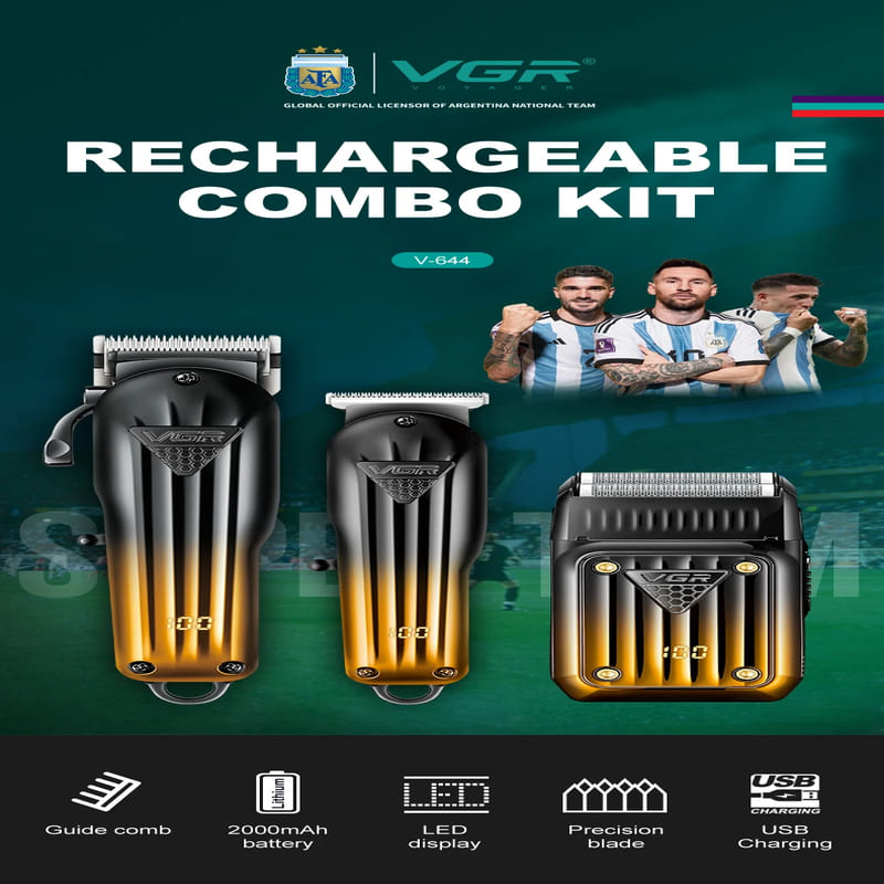VGR V-644 Трехкомпонентная стрижка Электробритва Профессиональная мужская машинка для стрижки волос Резная электрическая машинка для стрижки волос с цифровым дисплеем