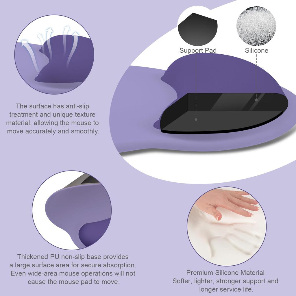 MOSISO Wrist Rest Support for Mouse Pad Keyboard Circular Curve Ergonomic Pain Relief Easy Typing Pad with Raised Memory Foam & Set, Non-Slip Base,