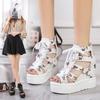 Fashion Women's Roman Sandals Summer Platform Floral Shoes Cross Straps 12cm Super High Heel Fish Mouth Shoes Zip High-heeled Pumps