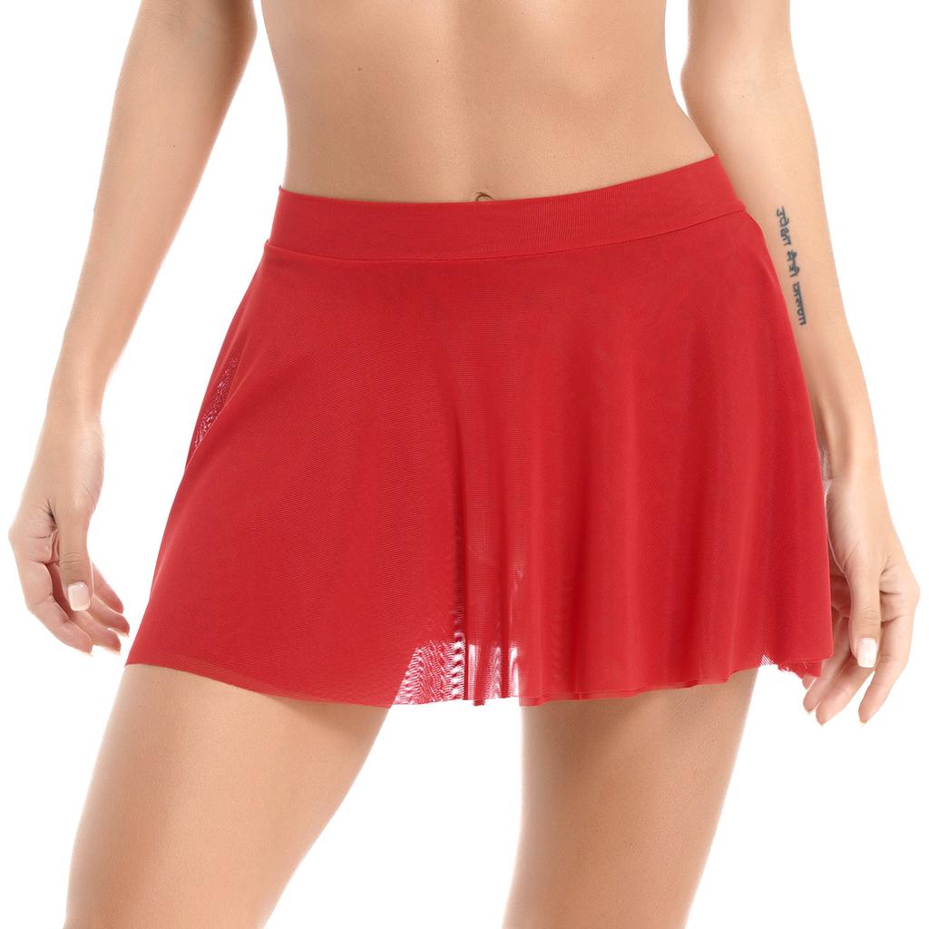 Женская повседневная однотонная плиссированная мини-юбка с высокой талией для ночной одежды, вечерние пижамы, двухслойная сетчатая юбка-трапеция с оборками