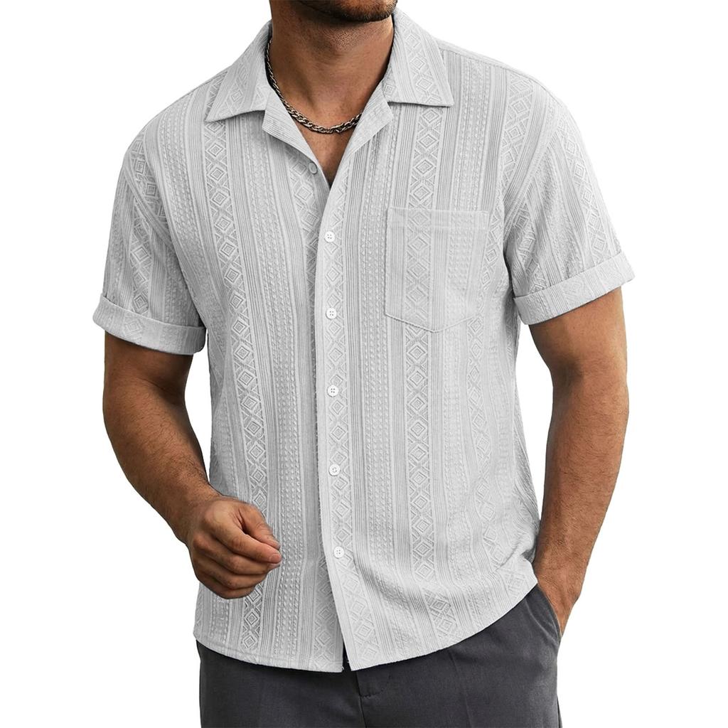 Мужская повседневная рубашка с карманом и воротником, с коротким рукавом