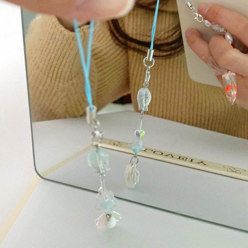 Adorable Beaded Phone Strap Chain Handcrafted Mobile Phone Accessories Pendant Unique Style Ocean Themed Gift for Girl