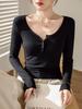 Spring Long Sleeved Slim Fit Base Shirt Button Down T-shirt Top For Women