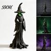 Resin Magic Figurine Halloween Witch Statue, LED Light Up Gothic Figurine, Haunted House Prop Dark Fantasy Mysterious Sculpture for Desktop Bookshelf