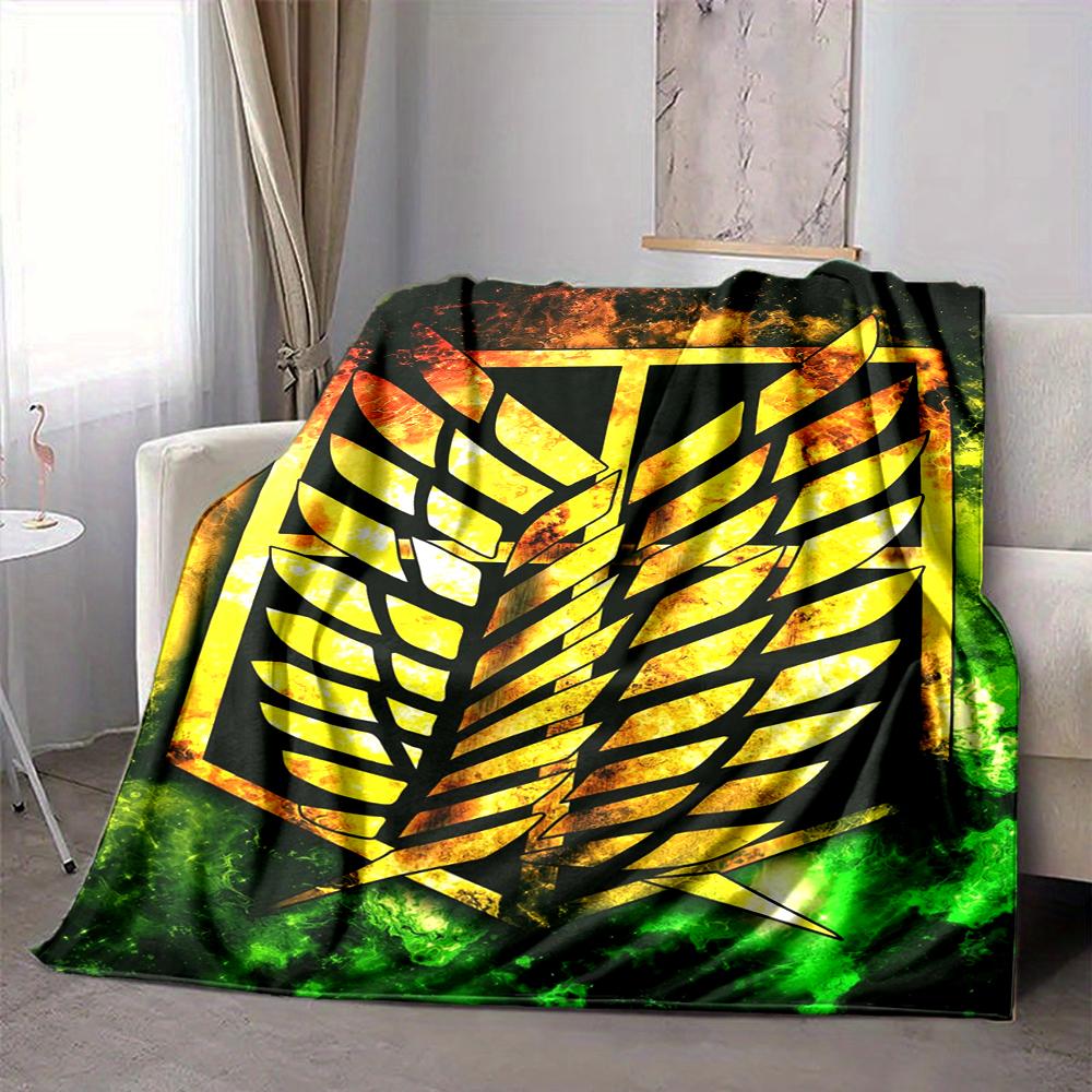 1Pc Attack Titan Emblem Flannel Blanket, Soft And Comfortable, Casual Warm, Camping Travel, Christmas, Halloween Xmas Gift L1111