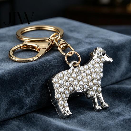Animal Keyring Pendant Faux Pearl Sheep Keychain, Zinc Alloy Lamb Car Key Ring Keychain Holder, Handbags Backpacks Charm Decorative Accessory