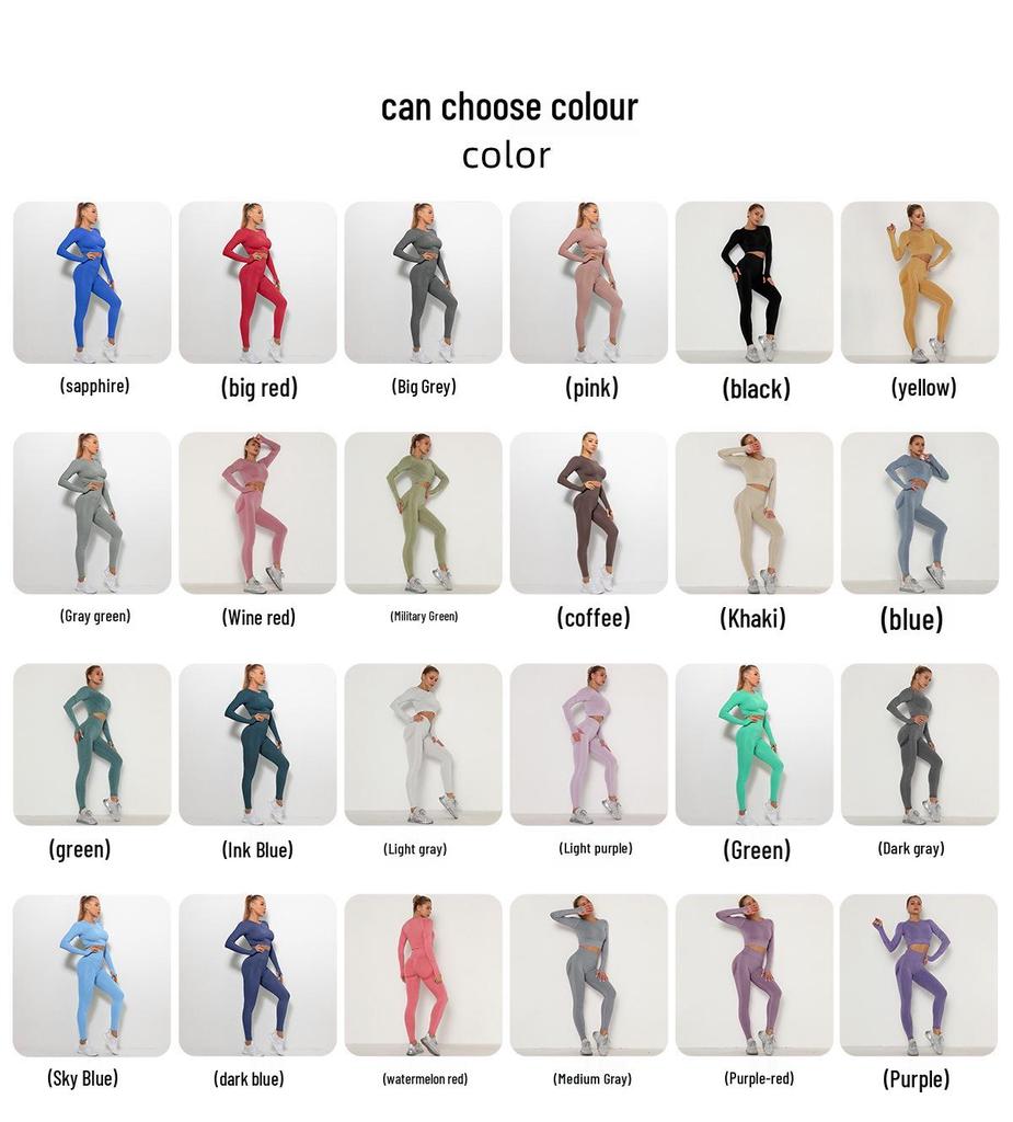 Европейско-американский плиссированный бесшовный комплект для йоги: Женский фитнес-комплект из двух частей с длинным рукавом и высокой талией