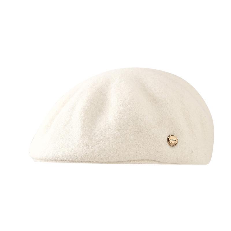 Woolen solid color cap women's autumn and winter literary and versatile big head circumference showing face small cloud painter hat