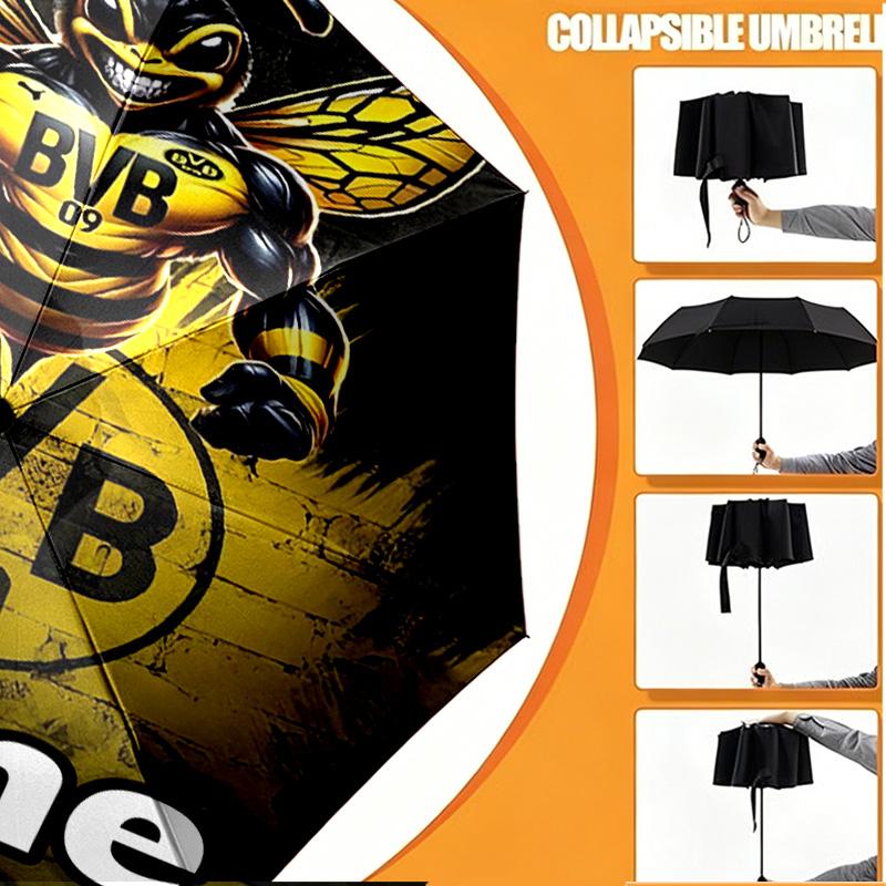 Custom Name Personalized Borussia Dortmund Print Umbrella, Auto Open Close, 8‑Rib Sturdy Frame, Commute Camping Hiking Use, Birthday Gift